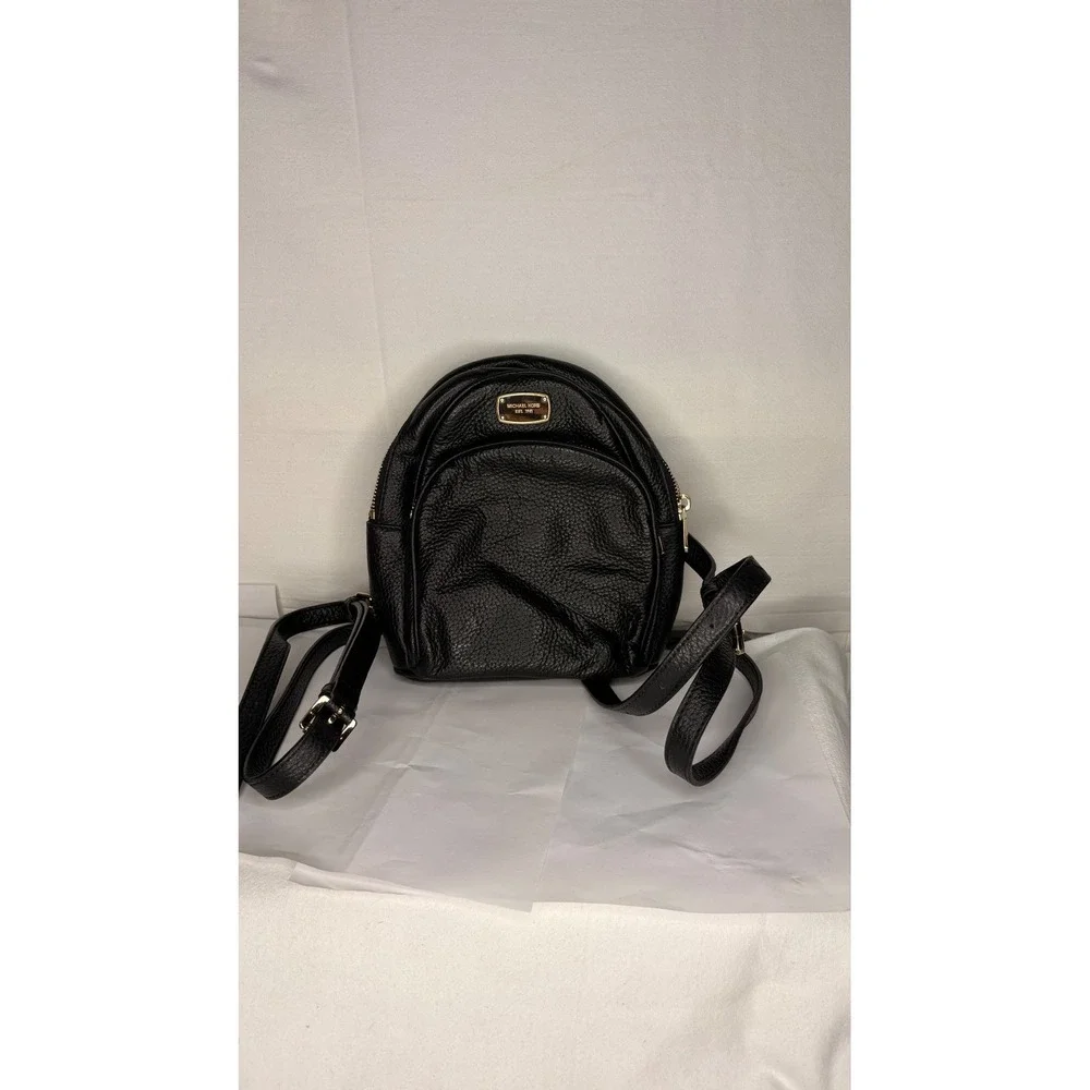 Michael Kors Abby Mini Black Pebbled Leather Backpack Gold Hardware Bag